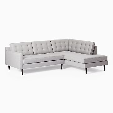 Drake Midcentury 2-Seat Left Arm 2-Piece Terminal Chaise Sectional, Performance Washed Canvas, Stone White, Pecan - Image 2