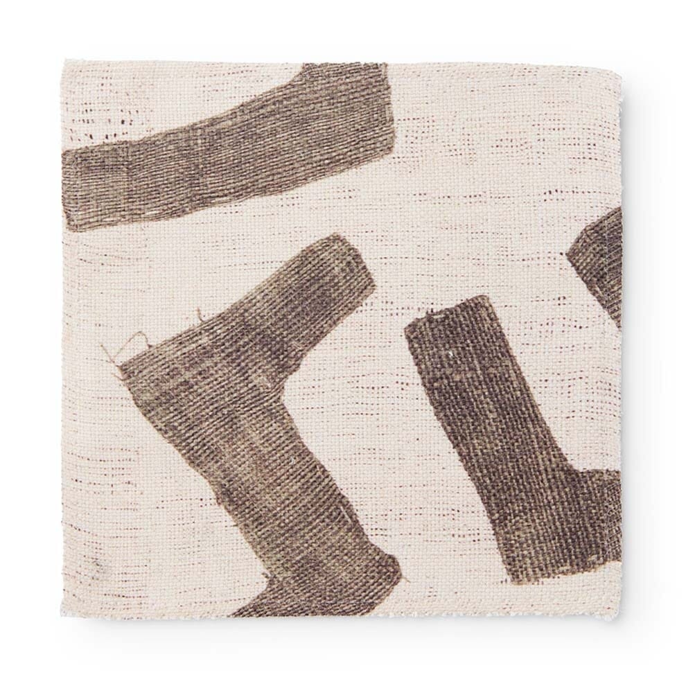 Ecru Figures Kuba Cloth Outdoor Performance Fabric by St. Frank | White | Printed Width: 54" W Pattern Size: 54" W x 36" V, | Polyester - Image 0