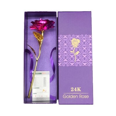 Handmade Gold Rose Valentine's Day Creative Gift Romantic Gifts For Lover Girl Friend Gifts Home Decoration Flowers (Purple Without Base ) - Image 0
