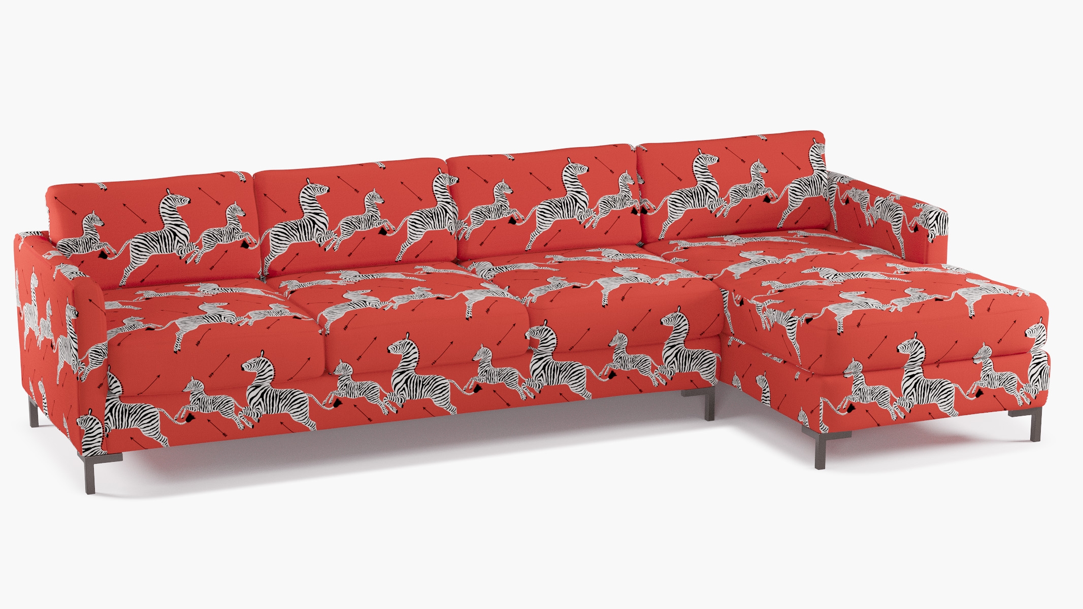 Modern Sectional, Right Facing, Coral Zebra, Bronze L Leg - Image 1