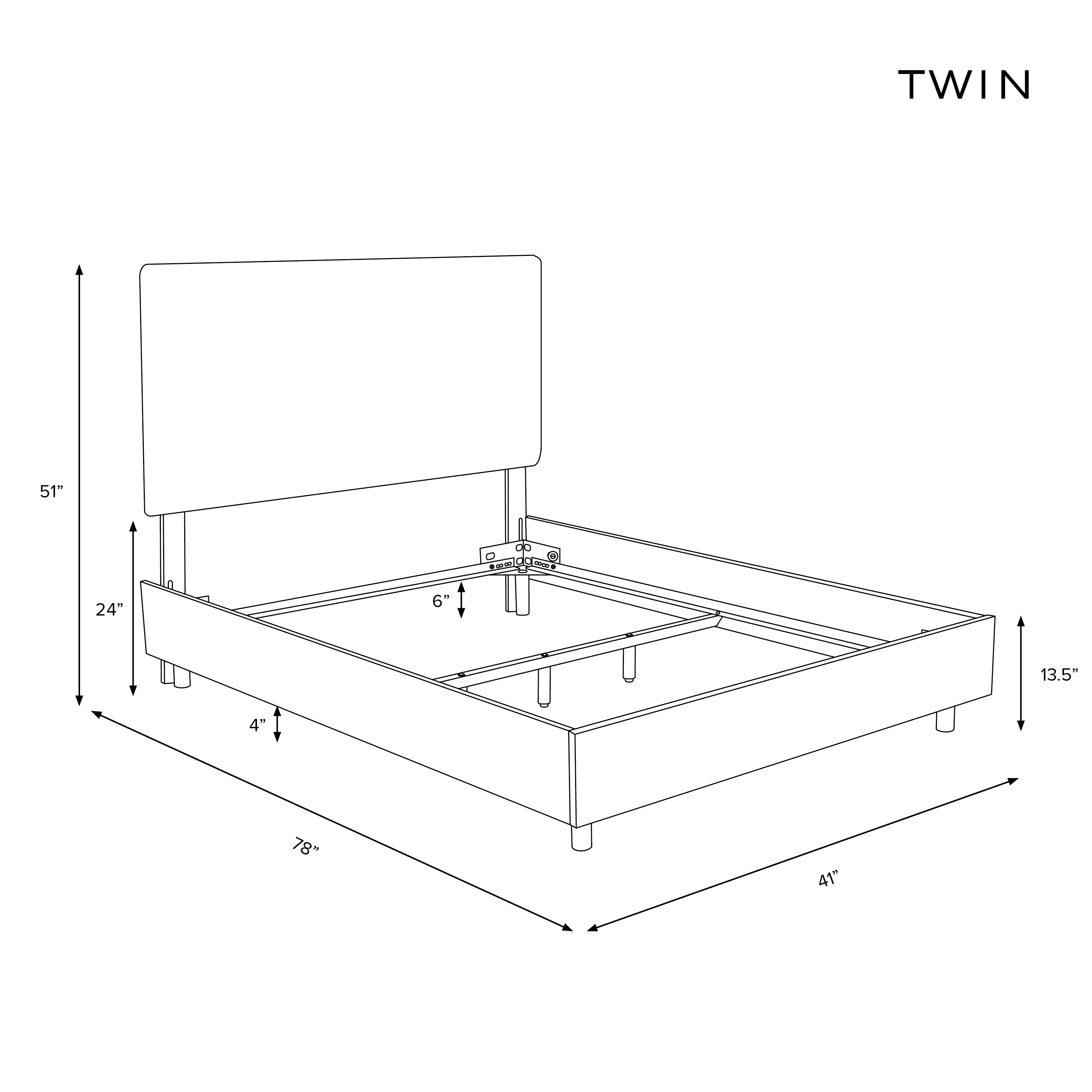 Twin Kimball Bed, Black Nailheads - Image 5