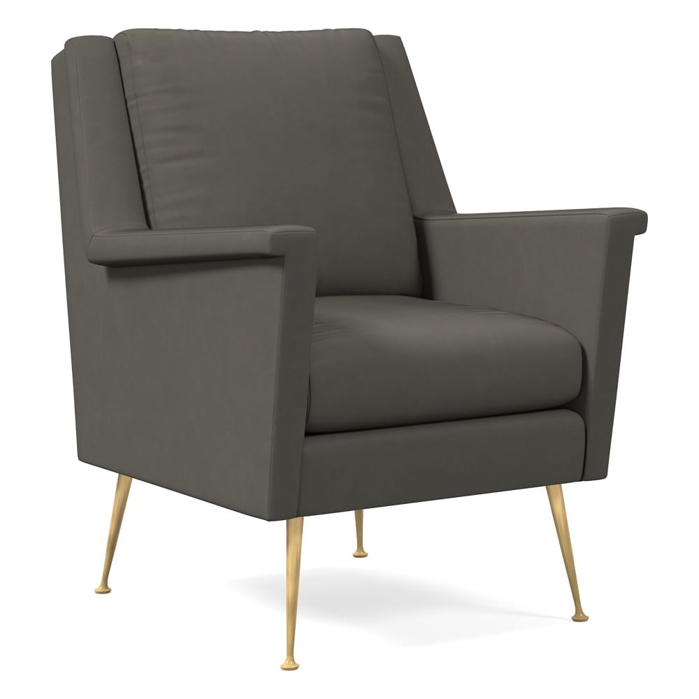 Carlo Mid-Century Chair, Poly, Vegan Leather, Cinder, Brass - Image 0