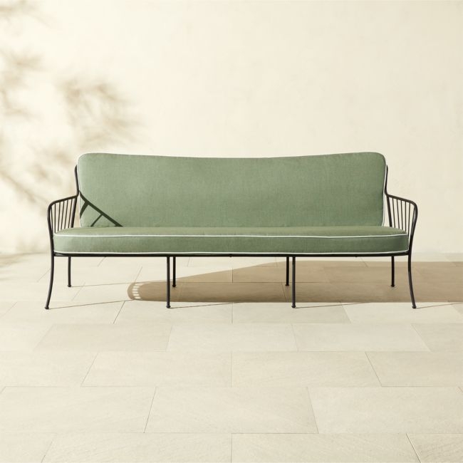 Welling Black Metal Outdoor Sofa with Green Sunbrella® Cushions - Image 0