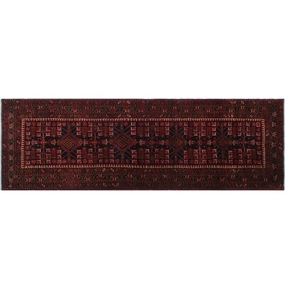One-of-a-Kind Bertradis Hand-Knotted Dark Pink/Black 3'7" x 11'2" Runner Wool Area Rug - Image 0