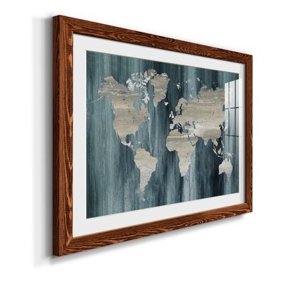 Navy World Map - Picture Frame Graphic Art Print on Paper - Image 0
