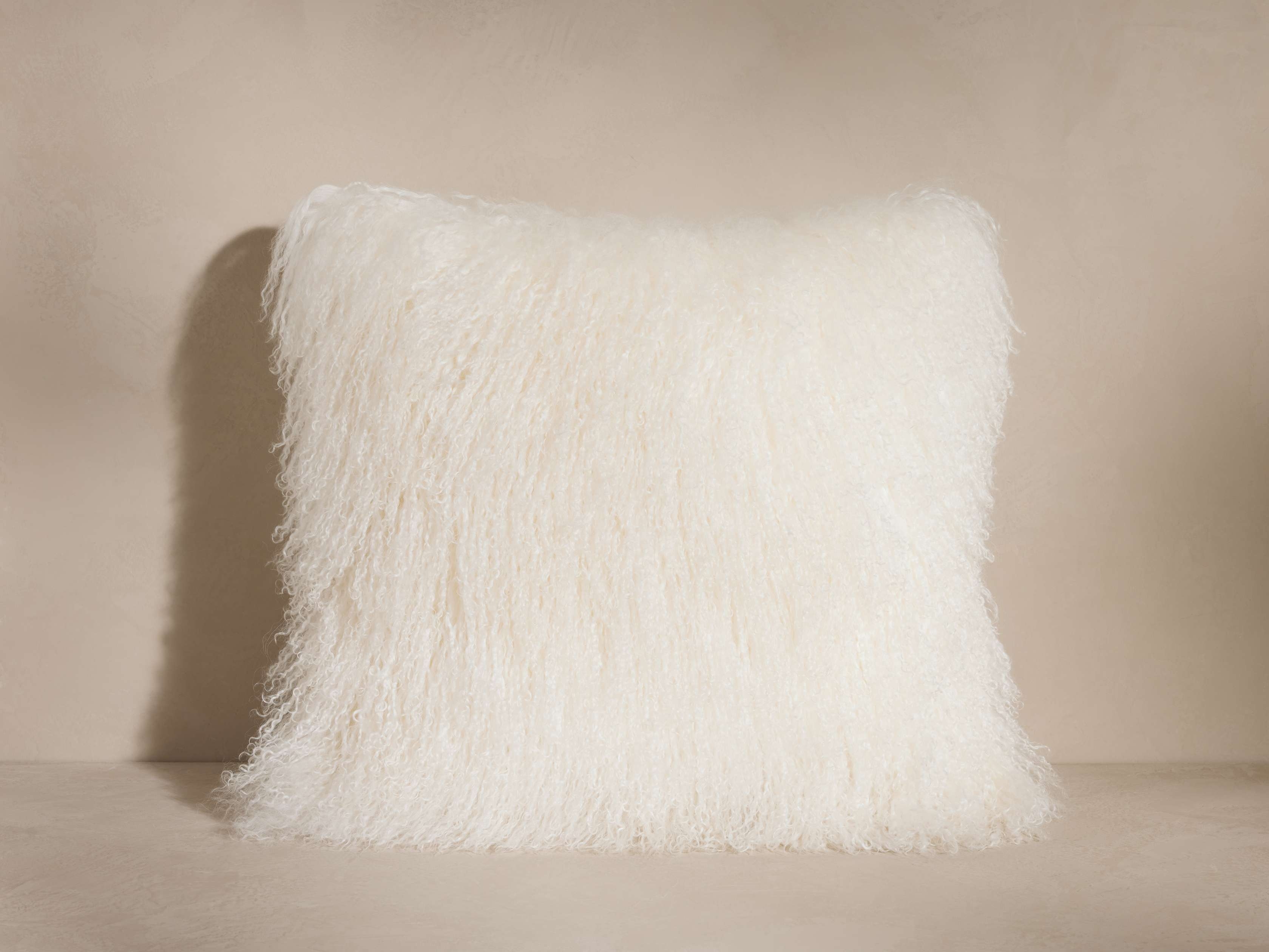 Tibetan Longwool Pillow in Faux Fur White  Ivory - Image 0