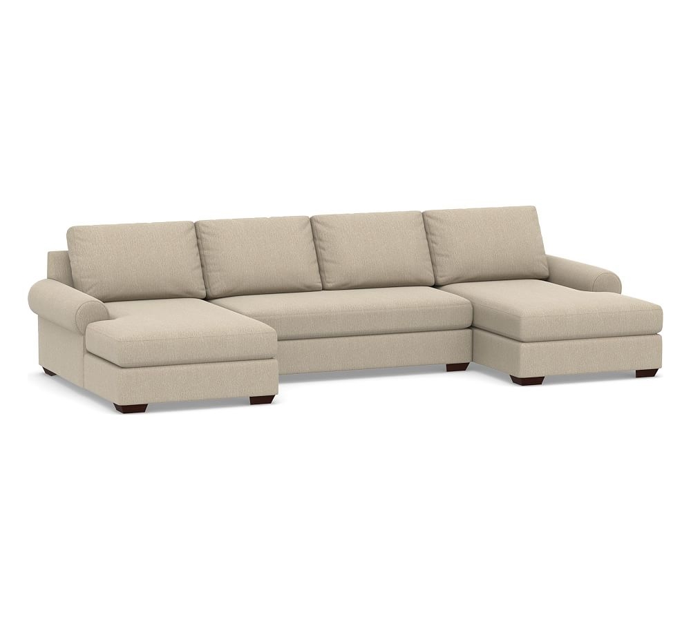 Big Sur Roll Arm Upholstered U-Chaise Loveseat Sectional with Bench Cushion, Down Blend Wrapped Cushions, Sunbrella(R) Performance Chenille Cloud - Image 0