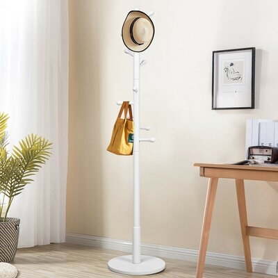 Wooden Coat Rack Stand Entryway Hall Tree 2 Adjustable Height W/ 10 Hooks - Image 0