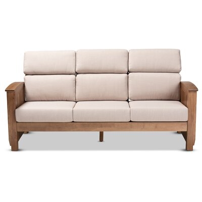 Johon Modern Classic Mission Style Taupe Fabric Upholstered Walnut Brown Finished Wood 3-Seater Sofa - Image 0
