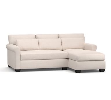 York Roll Arm Upholstered Deep Seat Left Arm Loveseat with Chaise Sectional, Bench Cushion, Down Blend Wrapped Cushions, Performance Heathered Basketweave Dove - Image 1