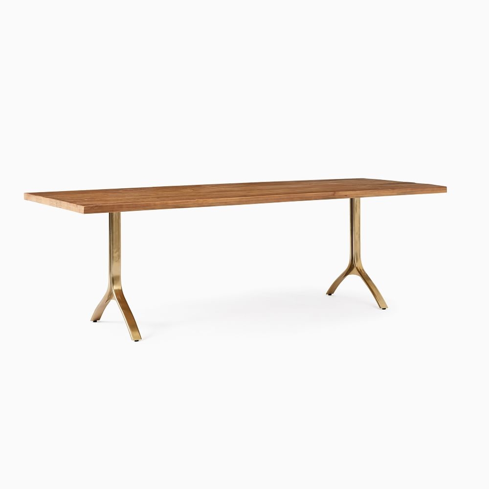 Avery Wishbone 94" Dining Table, Natural, Antique Brass - Image 0