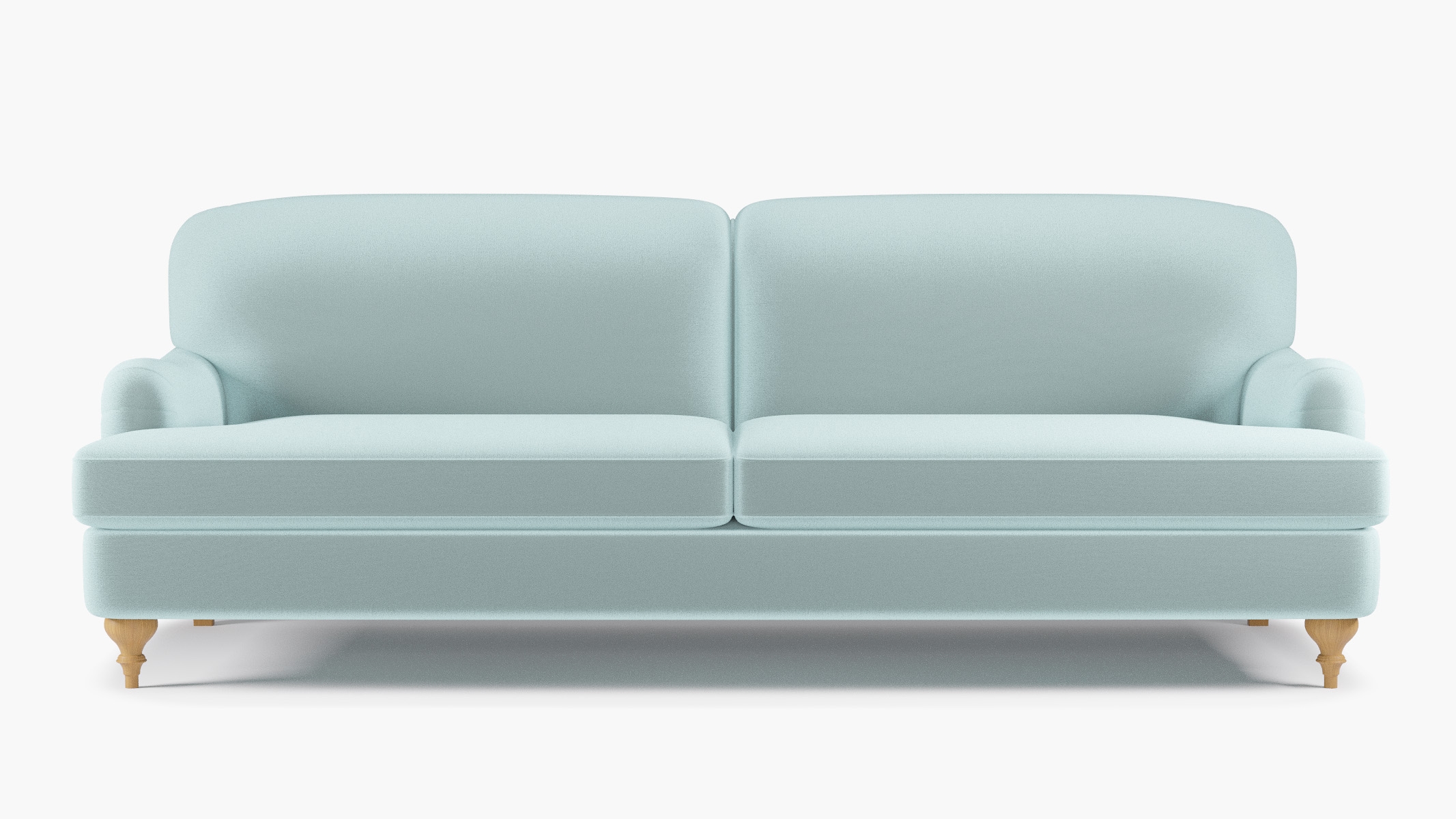 English Roll Arm Sofa, Spa Performance Plush Velvet, Natural Turned Wood Leg - Image 0