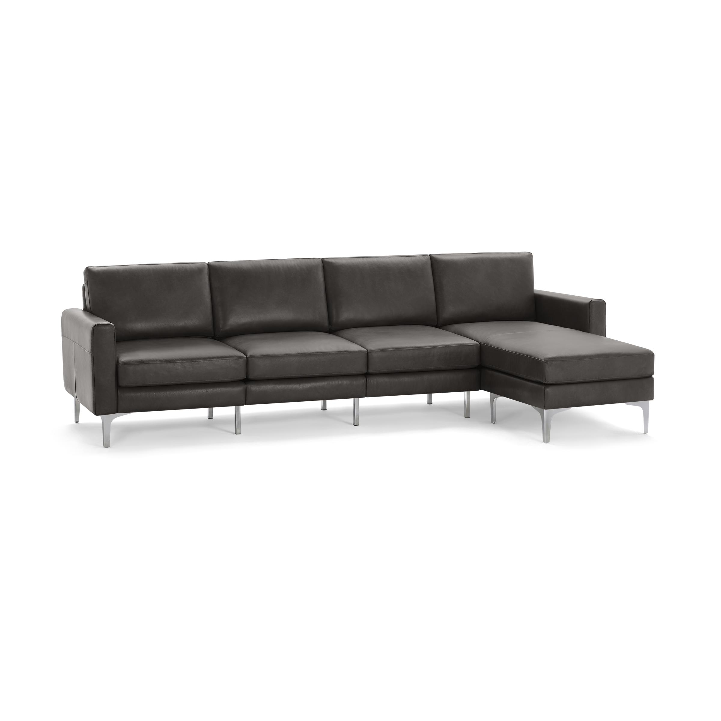 Nomad Leather King Sectional - Slate - Top Grain Leather / Chrome - Metal / Block - Image 0