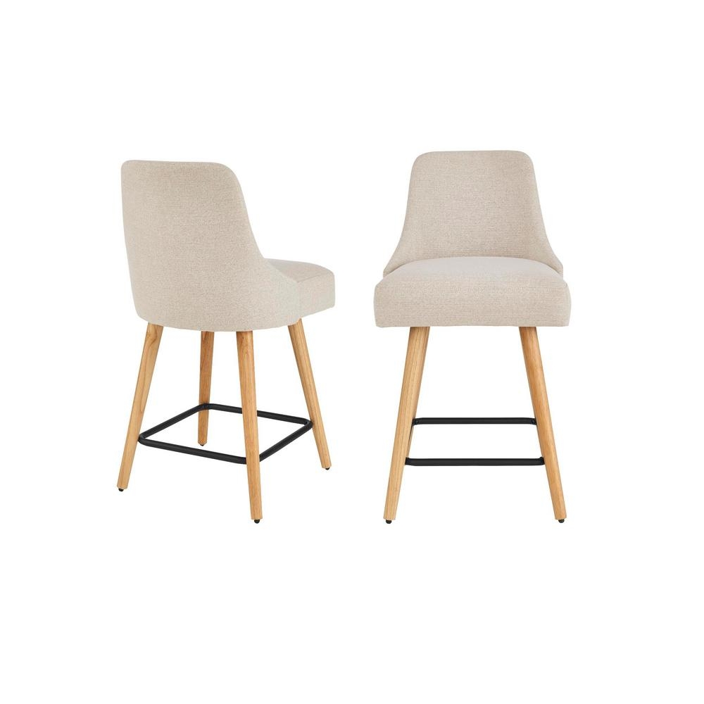 StyleWell Benfield Wood Upholstered Counter Stool with Back and Biscuit Beige Seat (Set of 2) (19.48 in. W x 36.02 in. H), Biscuit/Natural - Image 0