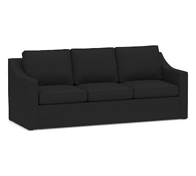Cameron Slope Arm Slipcovered Grand Sofa 94", Polyester Wrapped Cushions, Textured Basketweave Black - Image 0
