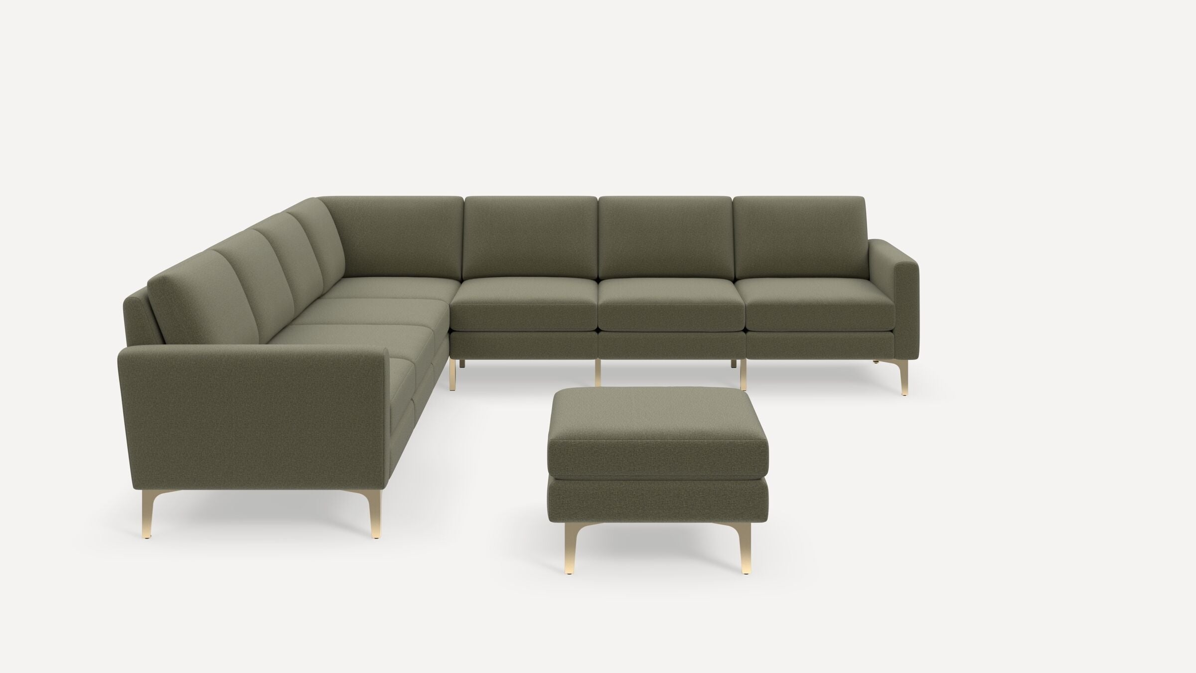 Nomad 7-Seat Corner Sectional with Ottoman - Moss Green - Performance Flatweave / Brass - Metal / Block - Image 0