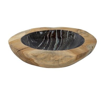 Decorative Teak Bowl With Marble Pattern Interior - 12"Dia. X 3" - Brown,Black - Image 0