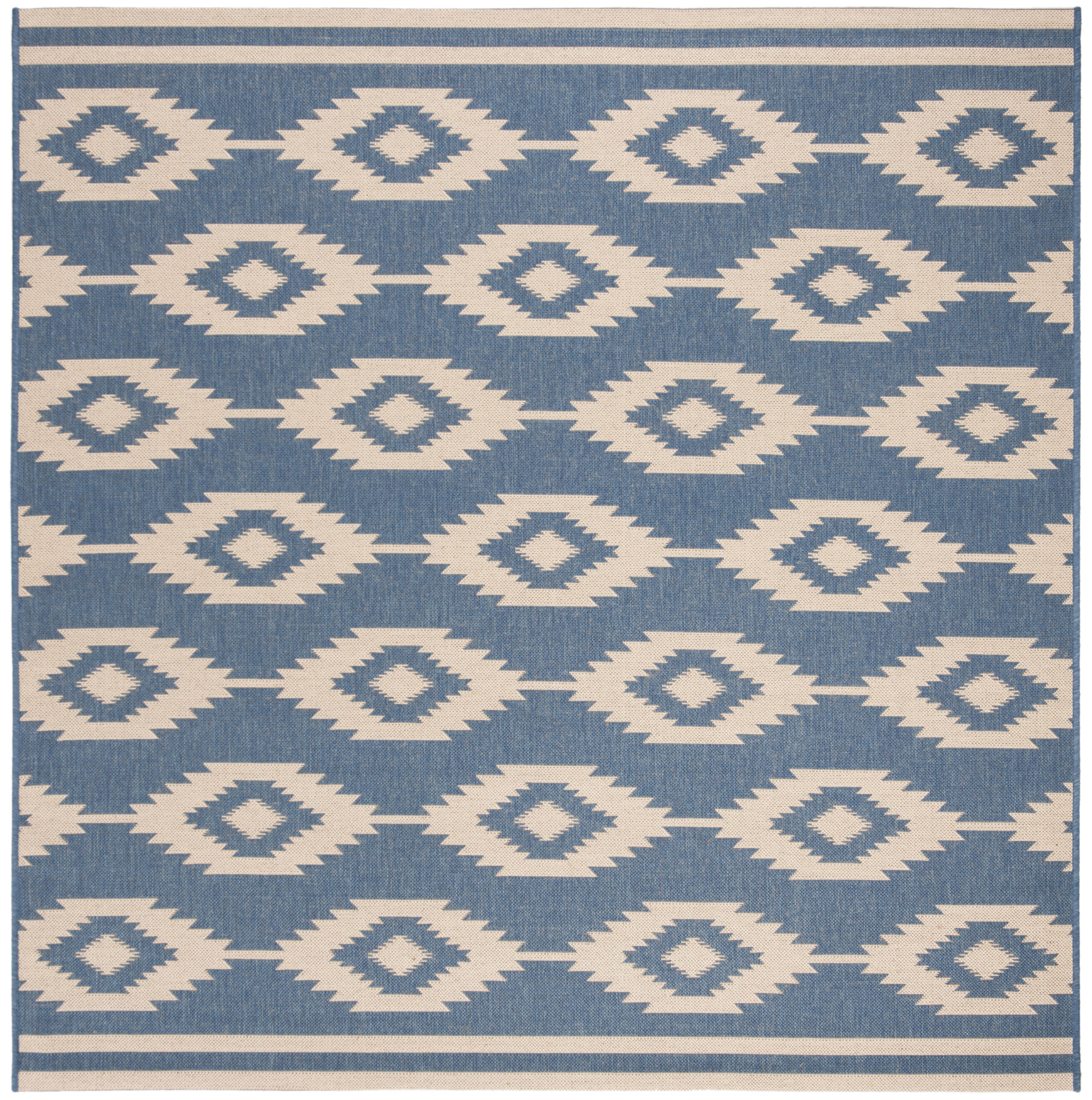 Arlo Home Indoor/Outdoor Woven Area Rug, LND171N, Cream/Blue,  6' 7" X 6' 7" Square - Image 0