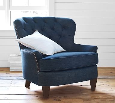 Cardiff Tufted Upholstered Armchair with Nailheads, Polyester Wrapped Cushions, Performance Heathered Basketweave Platinum - Image 5