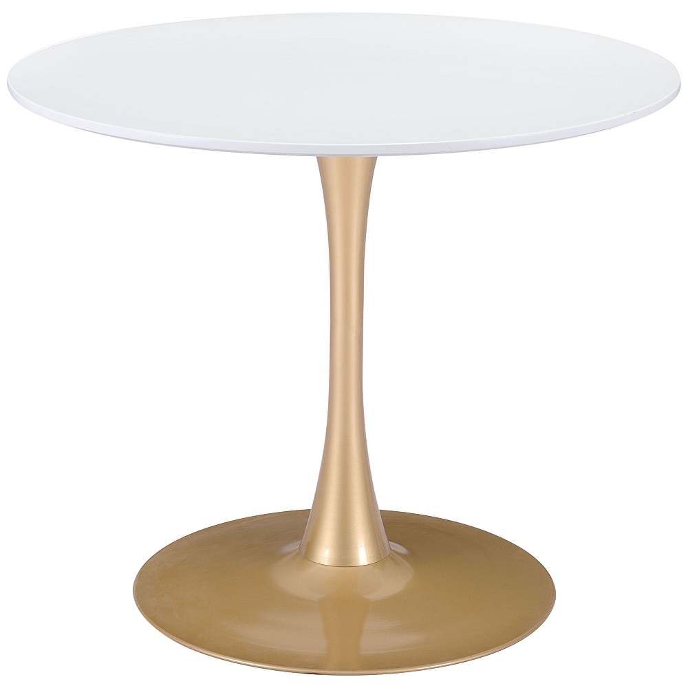 Zuo Opus 35 1/2" Wide White and Gold Round Dining Table - Style # 945E0 - Image 0