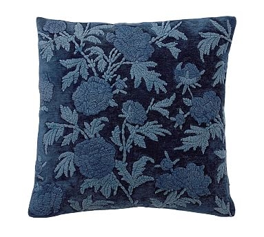 Florence Embroidered Pillow Cover, 22", Midnight - Image 0