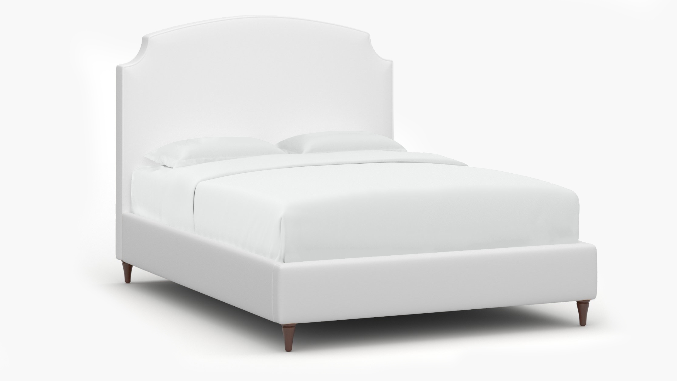 Cove Bed, White Twill, Walnut Decorative Tapered Leg, Twin - Image 1