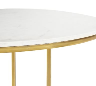 Delaney Round Marble Pedestal Dining Table, Brass, 44" D - Image 1