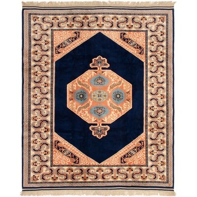 One-of-a-Kind Tempe Butte Hand-Knotted 1980s Anatolian Beige/Navy 8'2" x 9'8" Wool Area Rug - Image 0