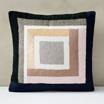 Embellished Deco Colorblock Pillow Cover, 20"x20", Multi - Image 0