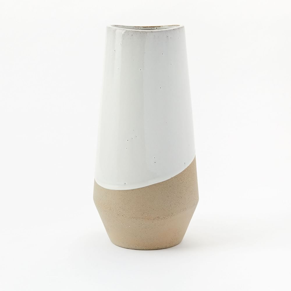 Half-Dipped Stoneware Vase, Gray/White, Tall Tapered, 13.5" - Image 0
