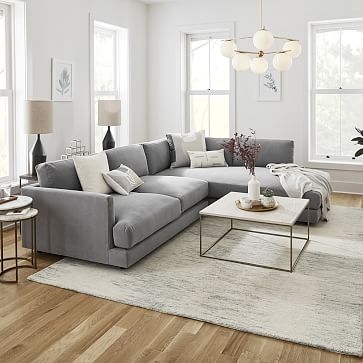 Haven Bench Sectional Set 38: Right Arm Sofa Bench, Left Arm Terminal Chaise, Trillium, Performance Velvet, Petrol, Concealed Supports - Image 1