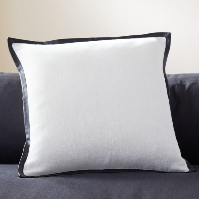 Tuxedo White Linen Throw Pillow with Feather-Down Insert 20" by Kara Mann - Image 0