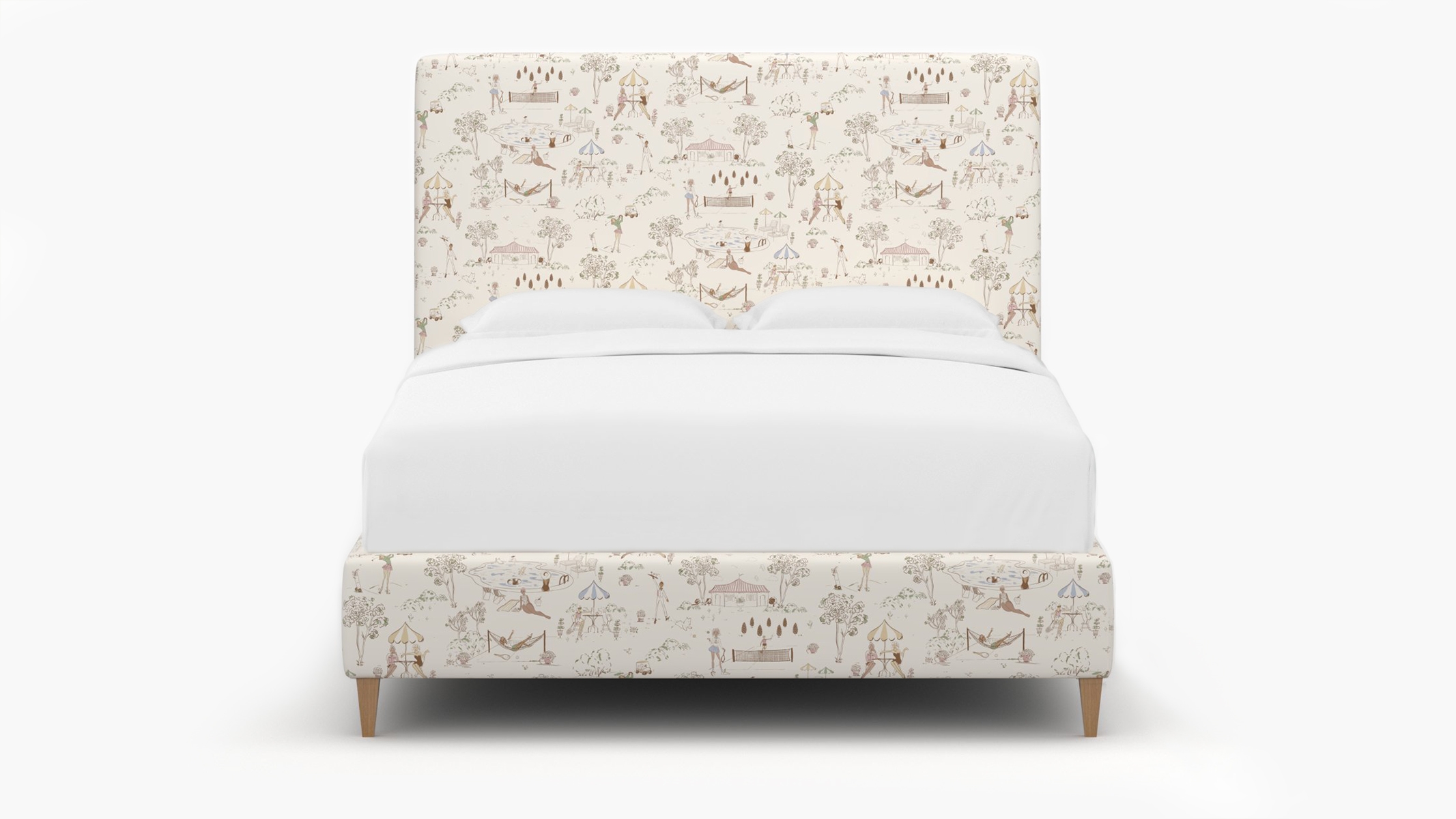 Classic Bed, Multi Country Club Toile, Natural Square Tapered Leg, Twin - Image 1