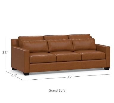 York Square Arm Leather Deep Seat Sofa 80" with Bench Cushion, Polyester Wrapped Cushions, Churchfield Camel - Image 3