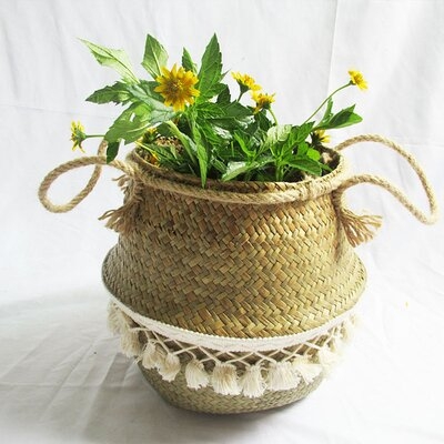 Handmade Folding Wicker Grass Weaving Basket Rope Tassel For Storing Cosmetics Dirty Clothes Fashion Flowerpot - Image 0