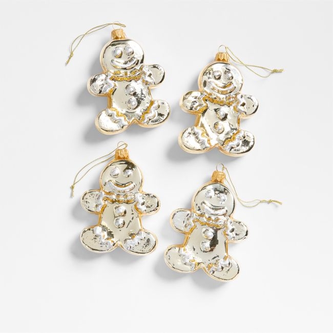 European Glass Gingerbread Christmas Tree Ornament, Set of 4 - Image 0
