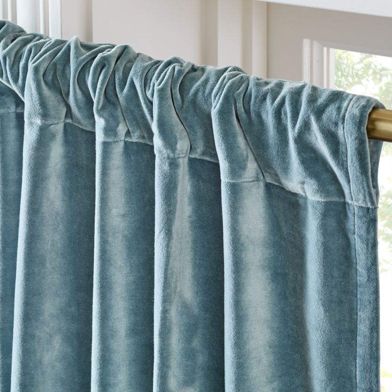 Light Blue Organic Cotton Velvet Window Curtain Panel 48"X84" - Image 3