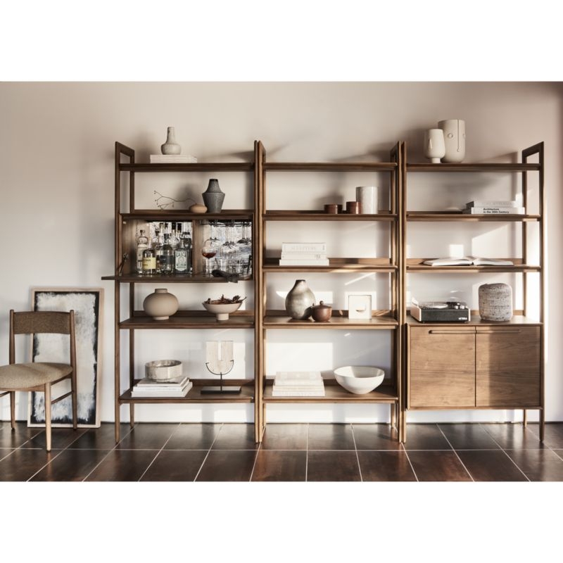 Tate Walnut Bookcase Bar Cabinet - Image 1