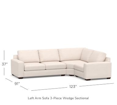 Big Sur Square Arm Upholstered Left Arm 3-Piece Wedge Sectional with Bench Cushion, Down Blend Wrapped Cushions, Park Weave Ivory - Image 2