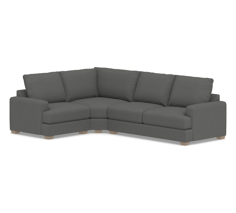 Canyon Square Arm Upholstered Right Arm 3-Piece Wedge Sectional, Down Blend Wrapped Cushions, Park Weave Charcoal - Image 0
