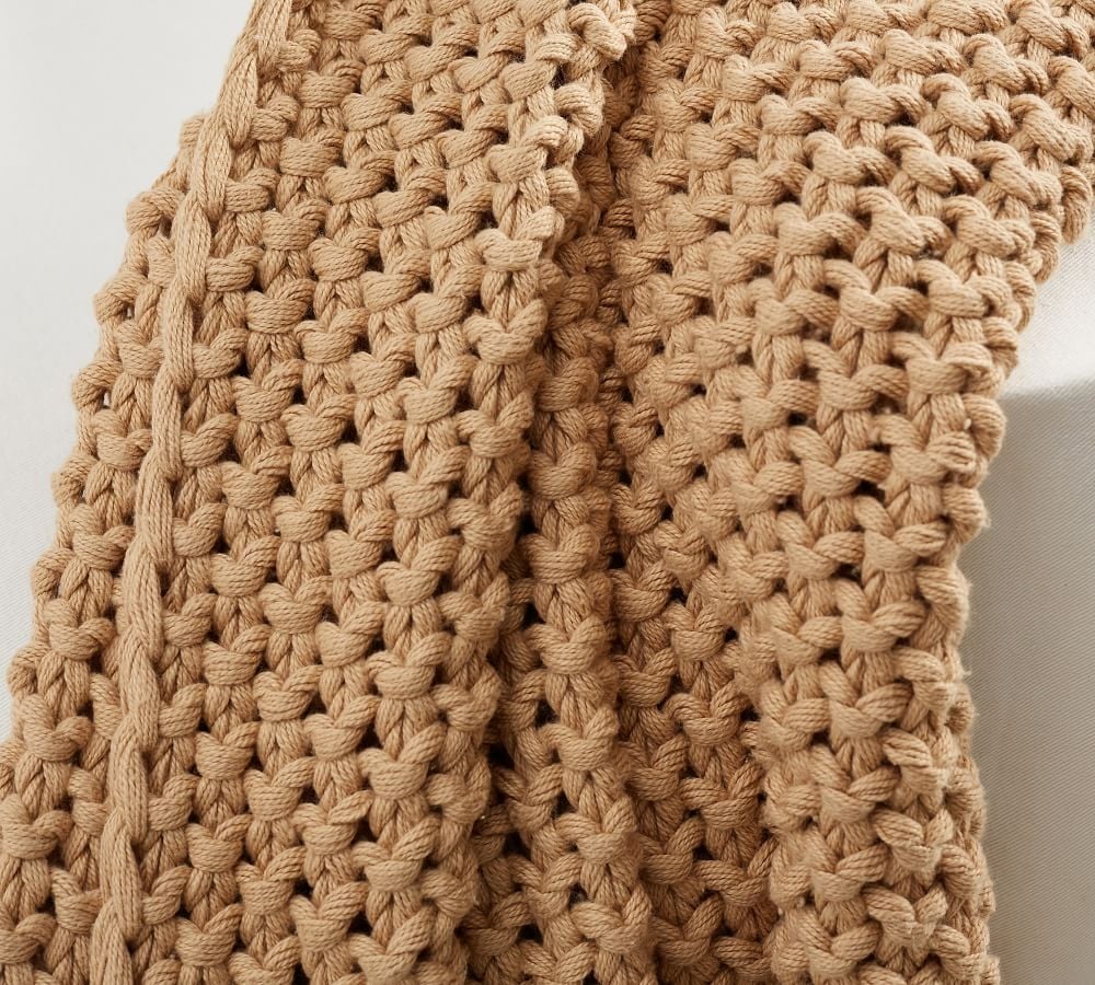 Bayside Chunky Knit Throw, Khaki - Image 1