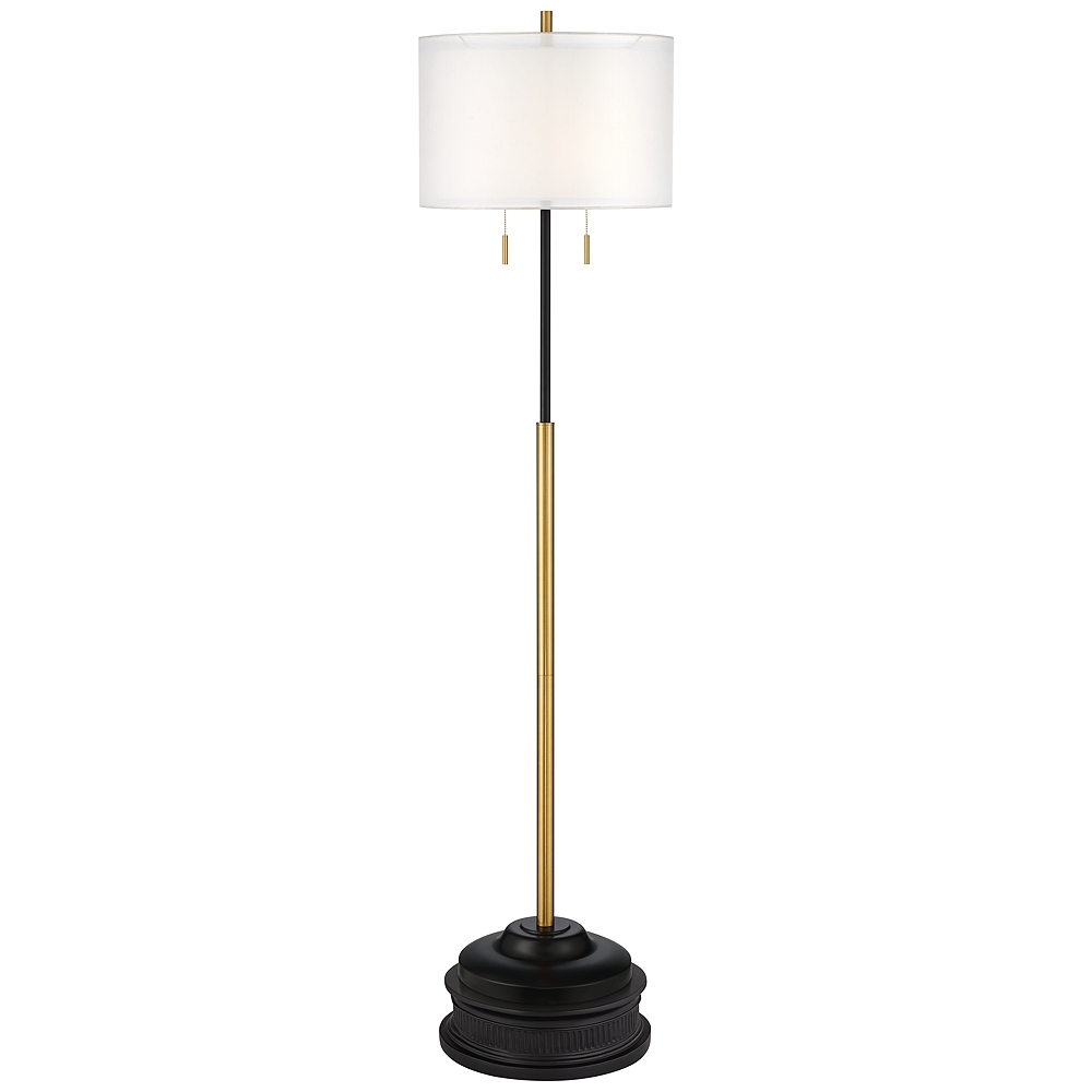 Possini Euro Roxie 70" Brass Black Modern Floor Lamp with Black Riser - Image 0