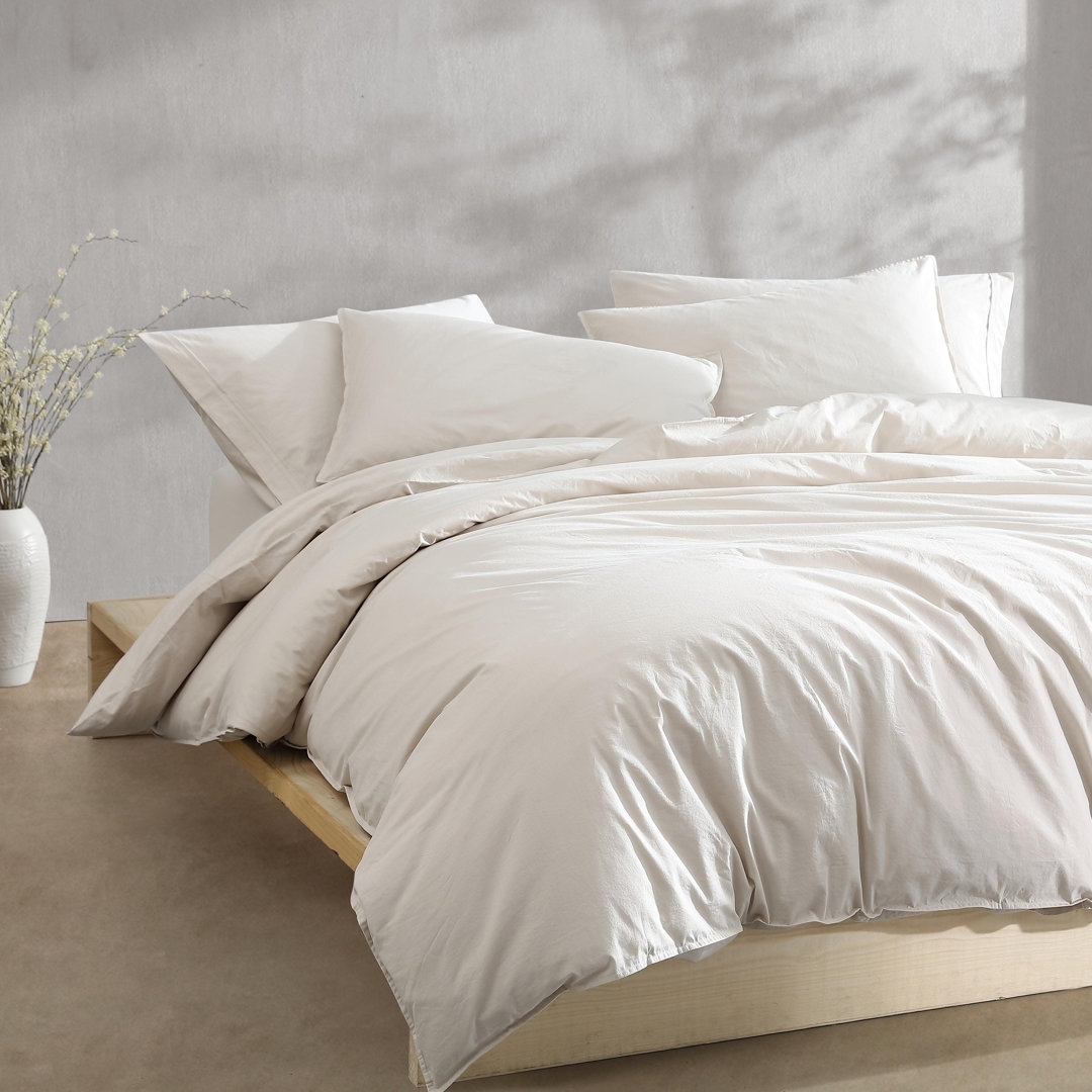 Calvin Klein Washed Percale Cotton Solid Reversible 3 Piece Duvet Cover Set - Image 0