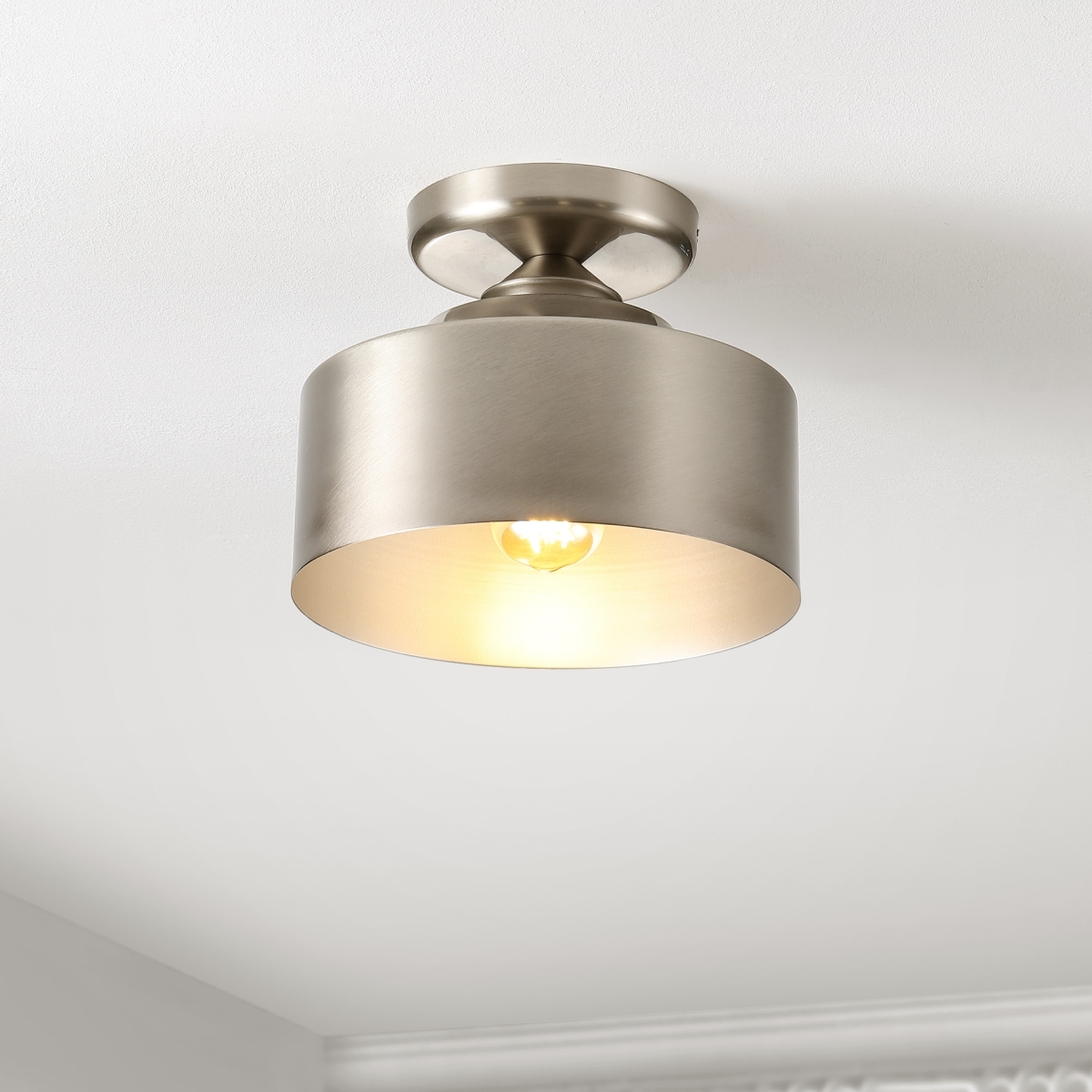 Fenton 10" Flush Mount - Nickel - Safavieh - Image 6