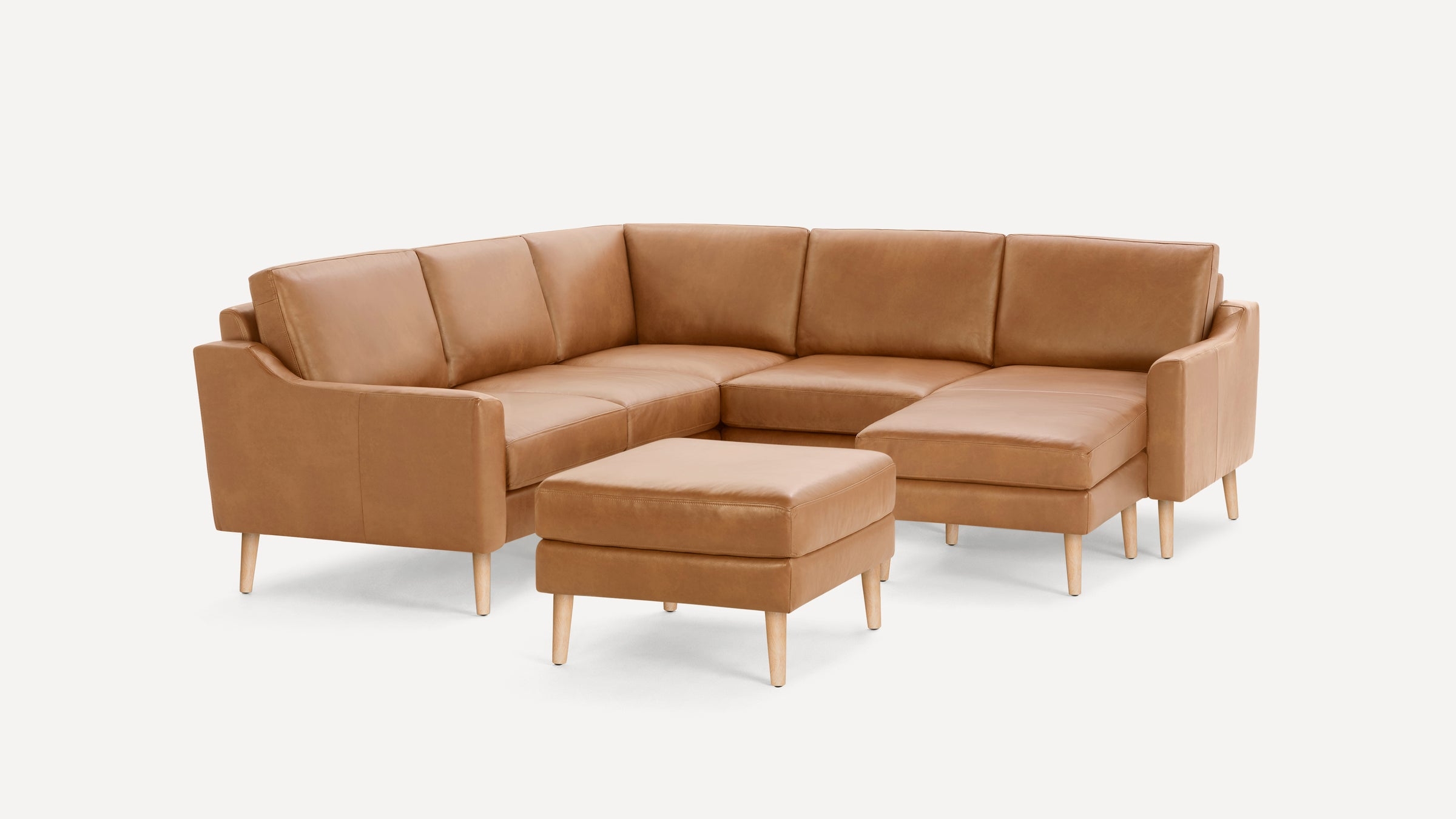 Nomad Leather 5-Seat Corner Sectional with Reversible Chaise and Ottoman - Camel - Top Grain Leather / Oak - Wood / Slope - Image 0