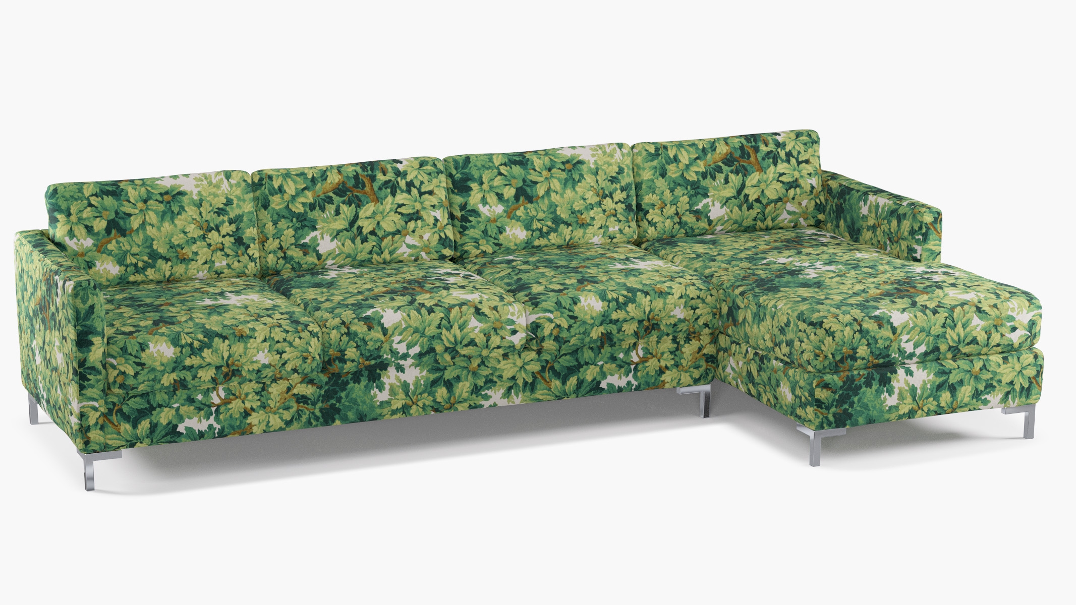 Modern Sectional, Right Facing, Verdure Bois De Chene, Chrome L Leg - Image 1