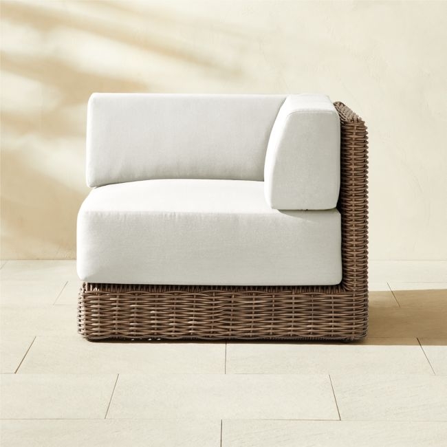 Maylin All-Weather Rattan Outdoor Corner Chair with Warm White Sunbrella® Cushions - Image 0