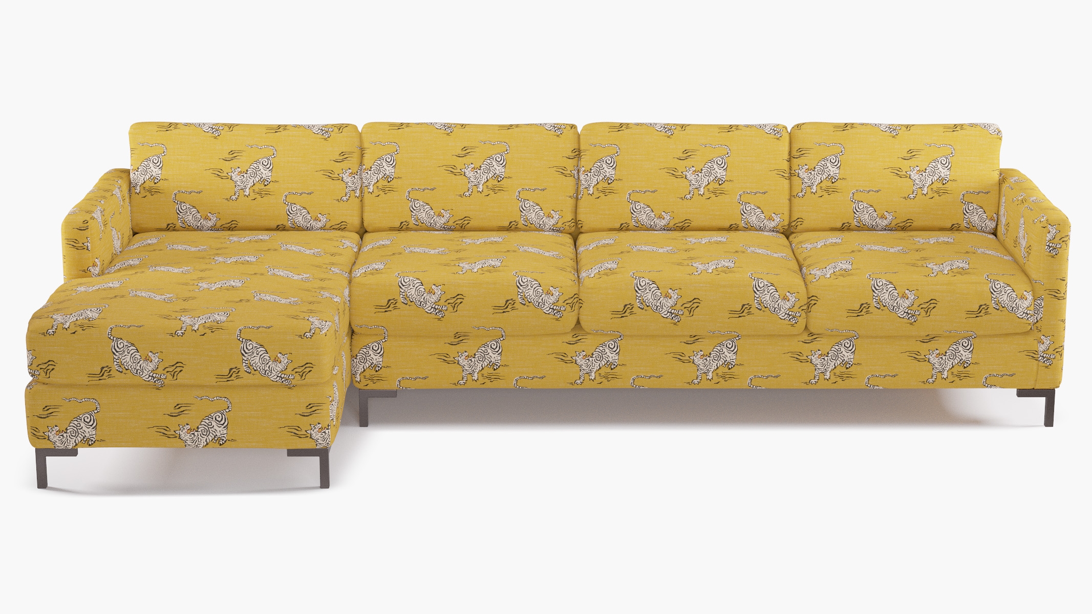 Modern Sectional, Left Facing, Dijon Tigresse, Bronze L Leg - Image 0