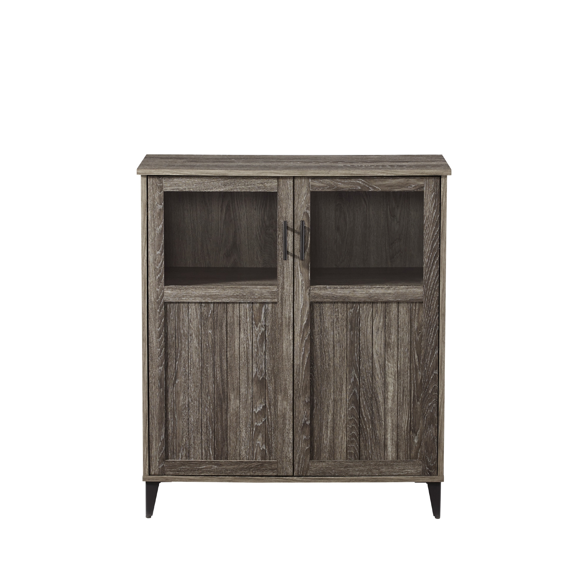 Glass and Grooved Door Transitional Accent Cabinet - Cerused Ash - Image 6