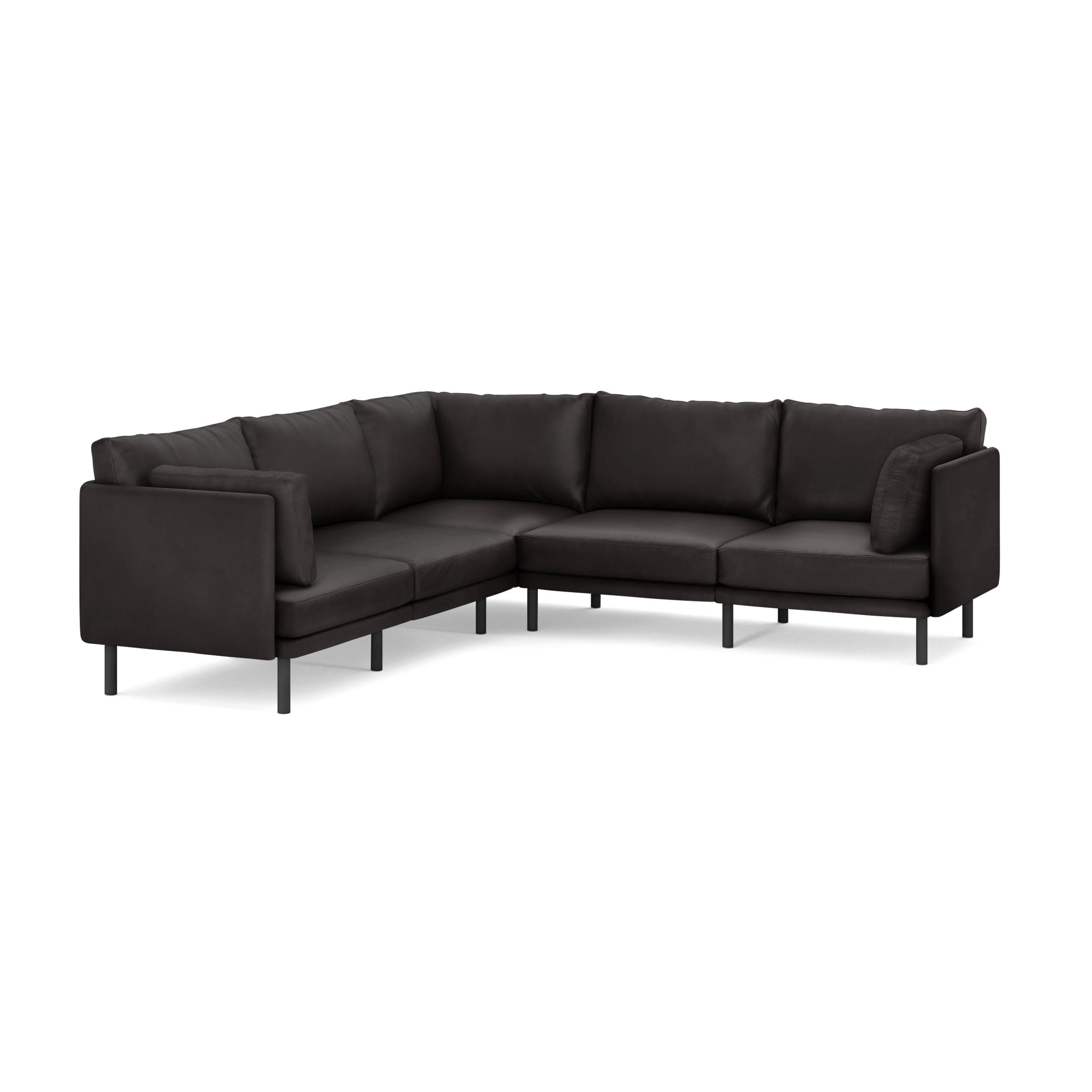 Field Leather 5-Piece Sectional - Slate - Top Grain Leather / Black - Metal - Image 0